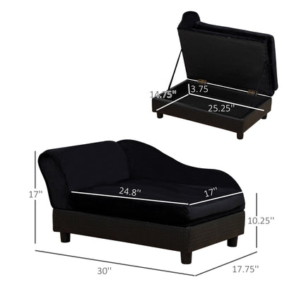 Pet Sofa Bed Couch with Storage, Pet Sofa for Cats and Small Dogs, Black